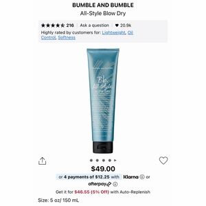 Bumble and Bumble All-Style Blow Dry Heat Protective Cream,  Brand New